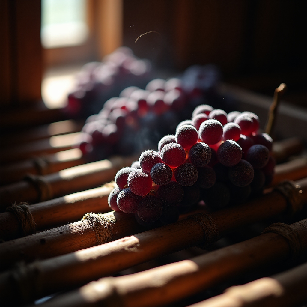 Grappoli di uva Corvina appassiti per la produzione di Amarone