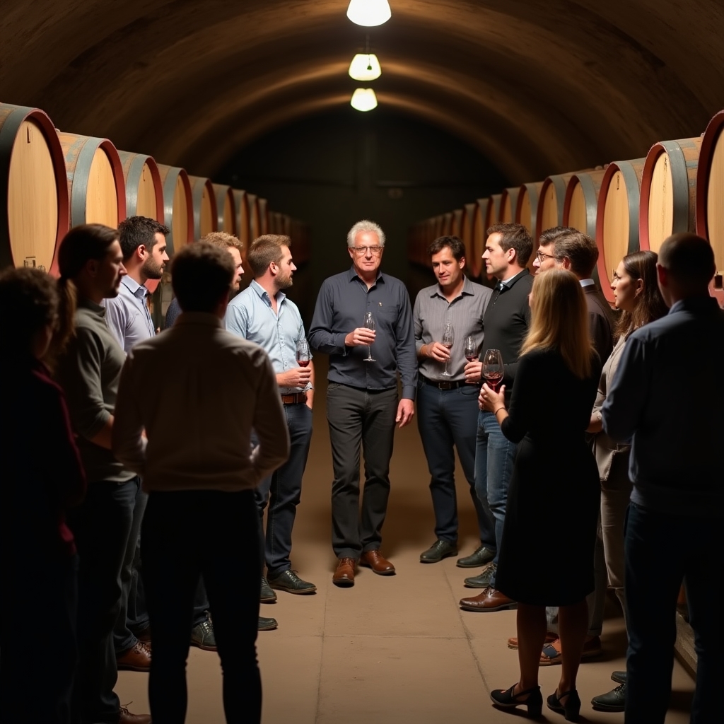 Gruppo aziendale durante degustazione in cantina per team building