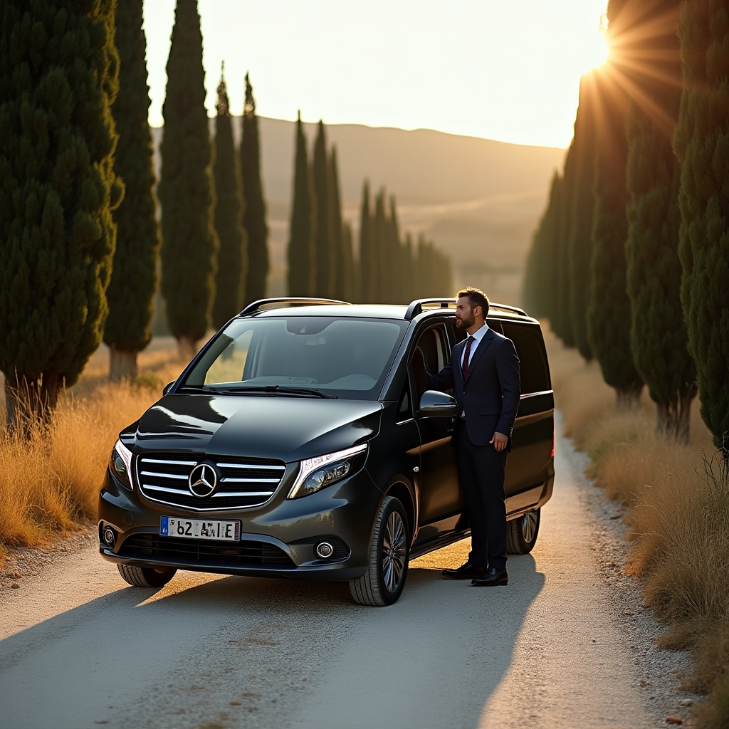 Veicolo privato su strada panoramica toscana